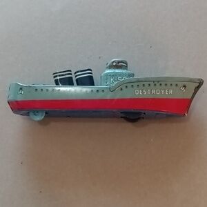 RARE metal K55 Destroyer tin toy Boat with wheels Friction toy made in Japan VTG
